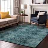 8' X 10' Teal And Ivory Floral Medallion Distressed Washable Area Rug With UV Protection - HomeRoots - Flyclothing LLC