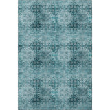 9' X 12' Teal And Ivory Floral Medallion Distressed Washable Area Rug With UV Protection - HomeRoots - Flyclothing LLC