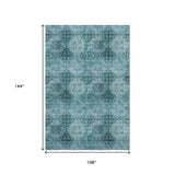 9' X 12' Teal And Ivory Floral Medallion Distressed Washable Area Rug With UV Protection - HomeRoots - Flyclothing LLC