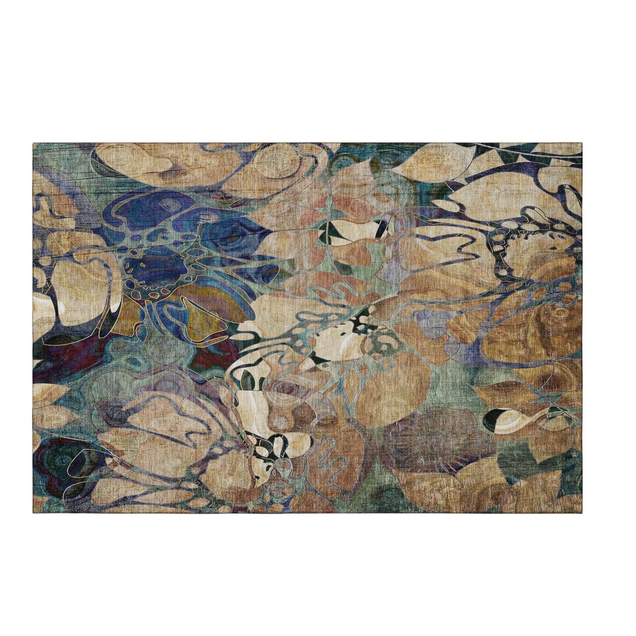 3' X 5' Beige Blue And Purple Abstract Distressed Washable Area Rug With UV Protection - HomeRoots - Flyclothing LLC