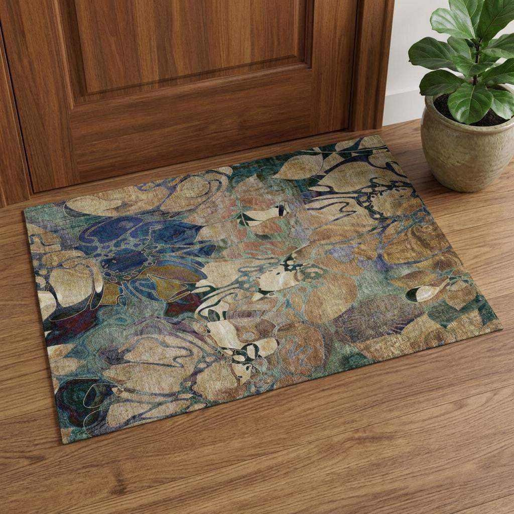 3' X 5' Beige Blue And Purple Abstract Distressed Washable Area Rug With UV Protection - HomeRoots - Flyclothing LLC