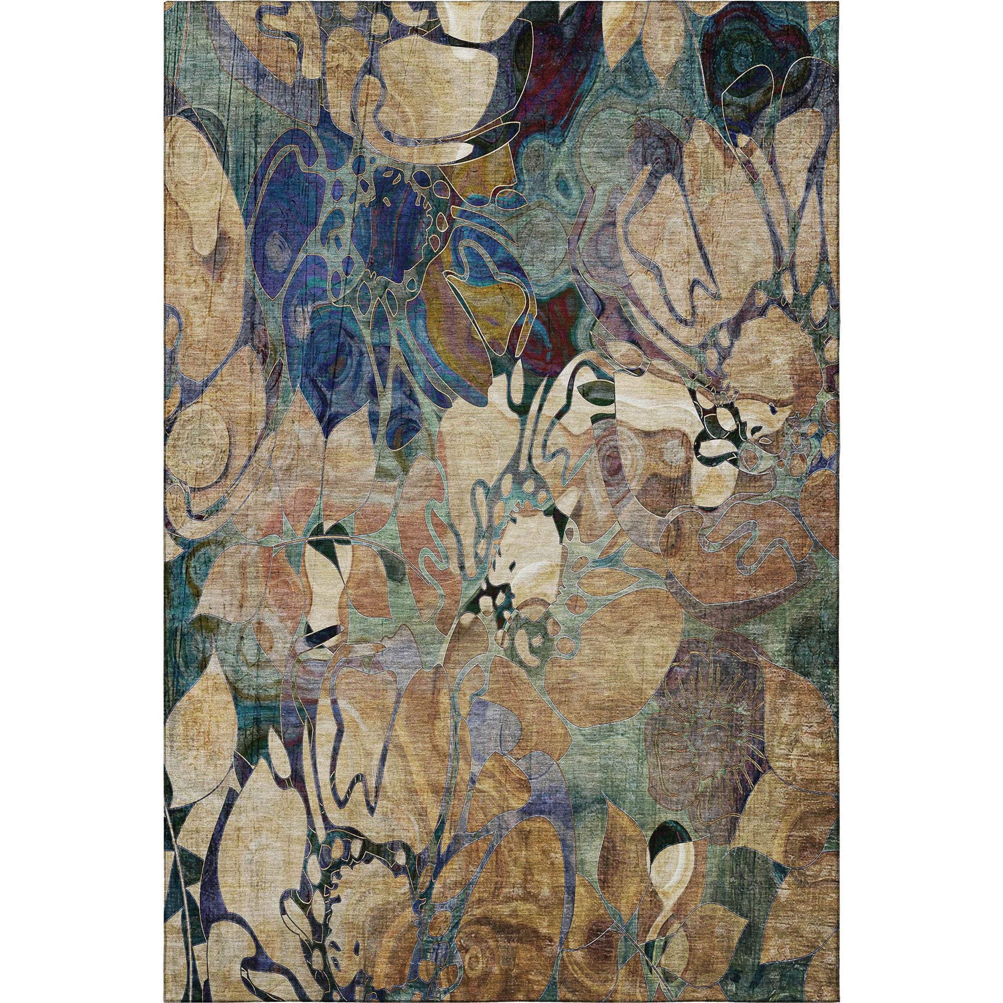 5' X 8' Beige Blue And Purple Abstract Distressed Washable Area Rug With UV Protection - HomeRoots - Flyclothing LLC