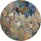 8' Beige Blue And Purple Abstract Distressed Washable Round Rug With UV Protection - HomeRoots - Flyclothing LLC