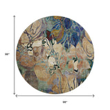 8' Beige Blue And Purple Abstract Distressed Washable Round Rug With UV Protection - HomeRoots - Flyclothing LLC