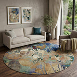 8' Beige Blue And Purple Abstract Distressed Washable Round Rug With UV Protection - HomeRoots - Flyclothing LLC
