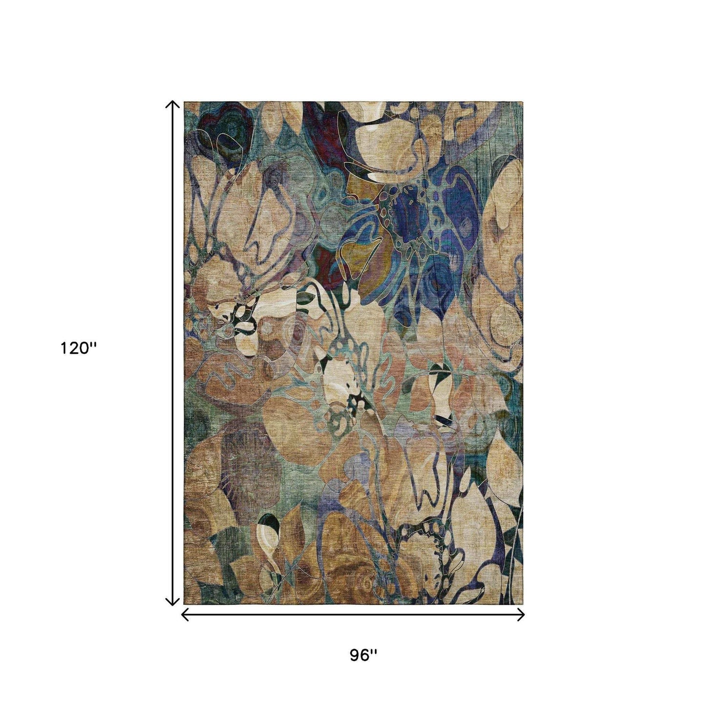 8' X 10' Beige Blue And Purple Abstract Distressed Washable Area Rug With UV Protection - HomeRoots - Flyclothing LLC