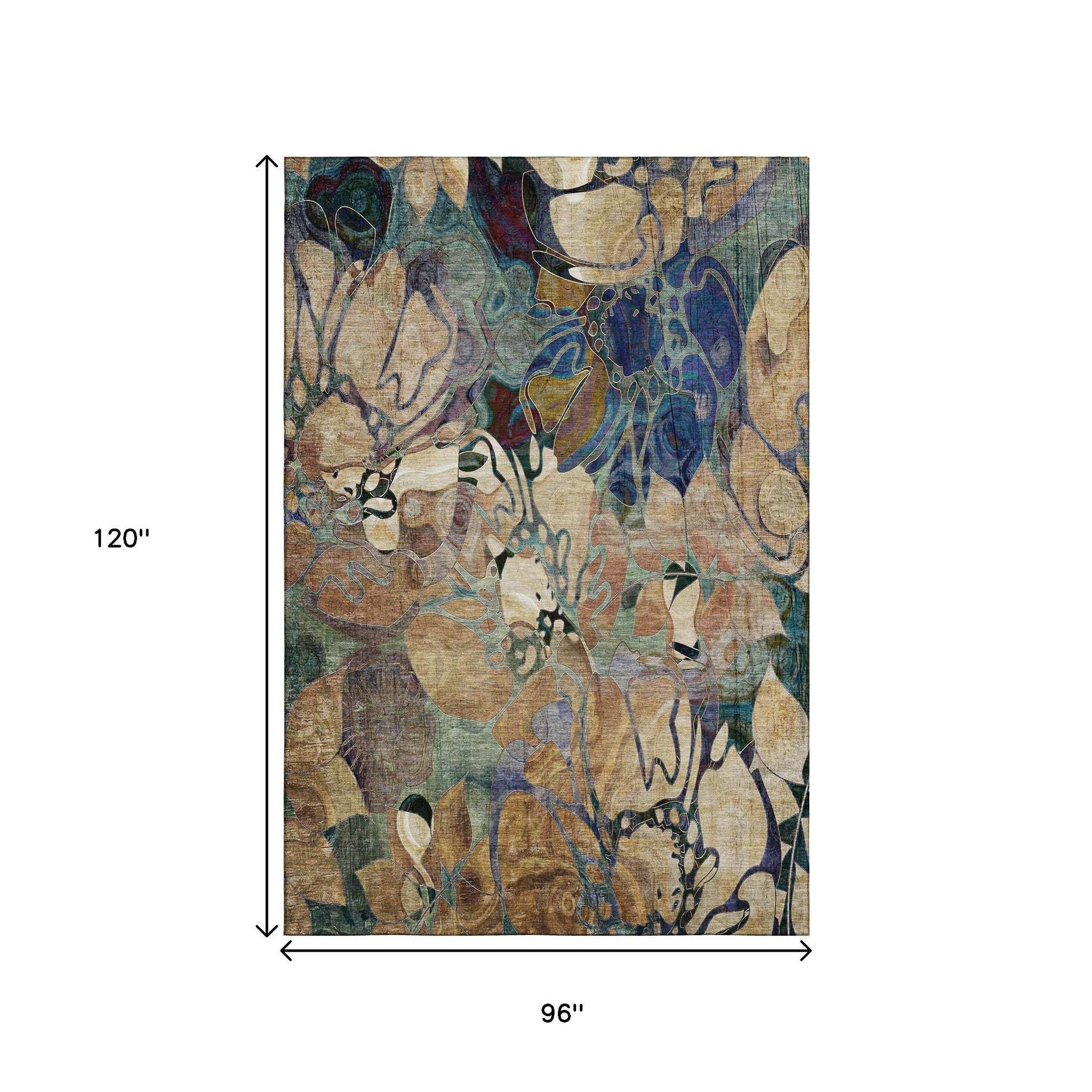 8' X 10' Beige Blue And Purple Abstract Distressed Washable Area Rug With UV Protection - HomeRoots - Flyclothing LLC