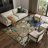 8' X 10' Beige Blue And Purple Abstract Distressed Washable Area Rug With UV Protection - HomeRoots - Flyclothing LLC