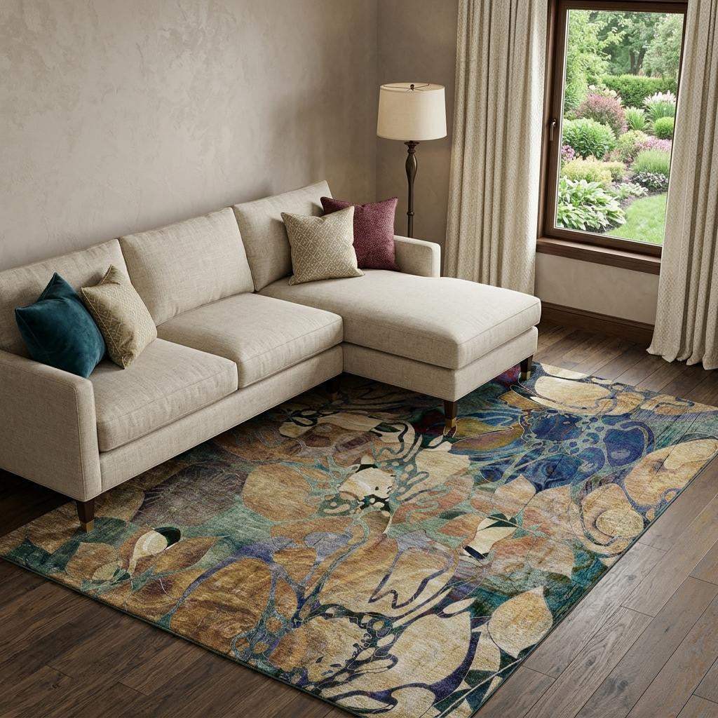 9' X 12' Beige Blue And Purple Abstract Distressed Washable Area Rug With UV Protection - HomeRoots - Flyclothing LLC