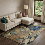 9' X 12' Beige Blue And Purple Abstract Distressed Washable Area Rug With UV Protection - HomeRoots - Flyclothing LLC