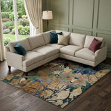 10' X 14' Beige Blue And Purple Abstract Distressed Washable Area Rug With UV Protection - HomeRoots - Flyclothing LLC