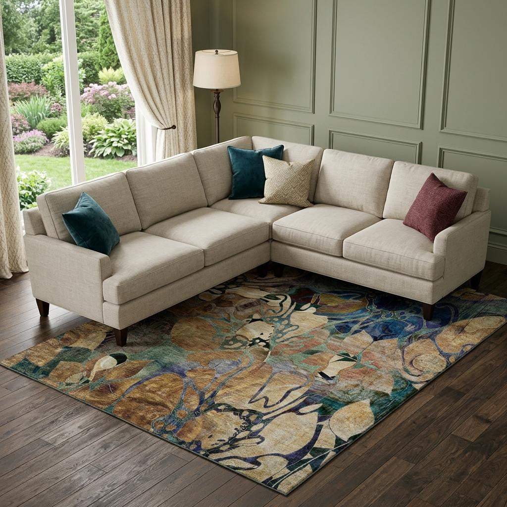 10' X 14' Beige Blue And Purple Abstract Distressed Washable Area Rug With UV Protection - HomeRoots - Flyclothing LLC