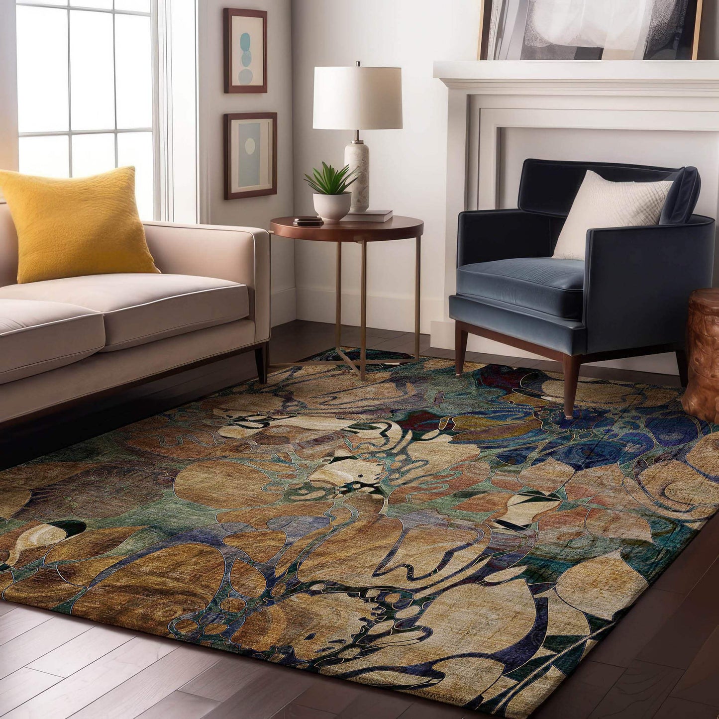 10' X 14' Beige Blue And Purple Abstract Distressed Washable Area Rug With UV Protection - HomeRoots - Flyclothing LLC