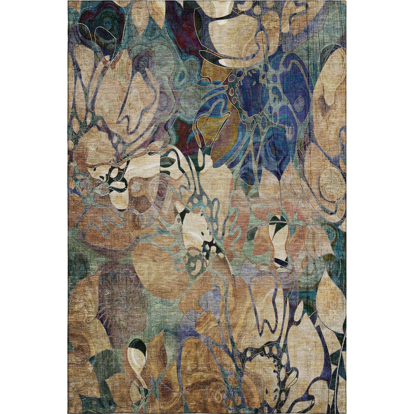 10' X 14' Beige Blue And Purple Abstract Distressed Washable Area Rug With UV Protection - HomeRoots - Flyclothing LLC