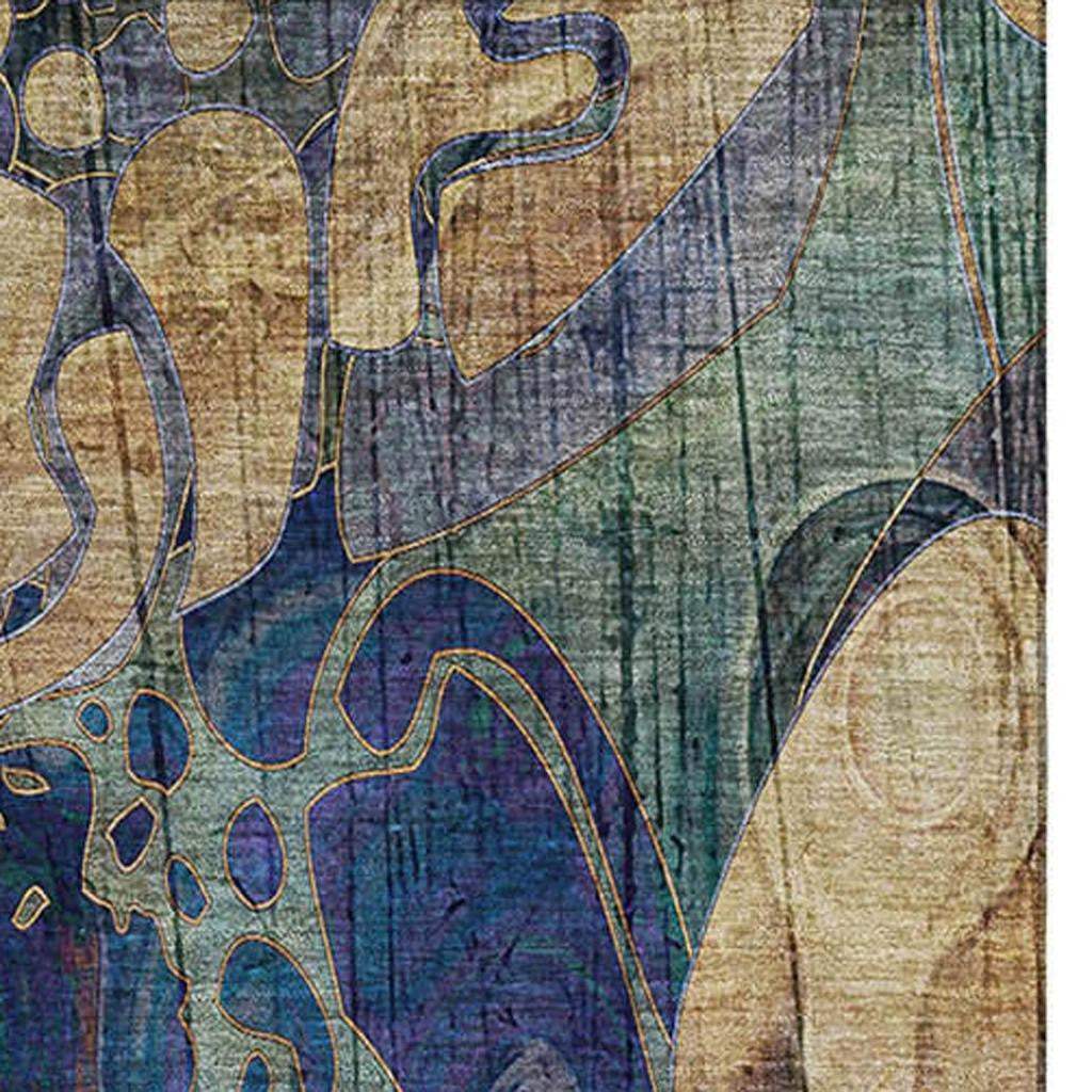 10' X 14' Beige Blue And Purple Abstract Distressed Washable Area Rug With UV Protection - HomeRoots - Flyclothing LLC
