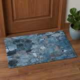 3' X 5' Blue Ivory And Gray Abstract Distressed Washable Area Rug With UV Protection - HomeRoots - Flyclothing LLC