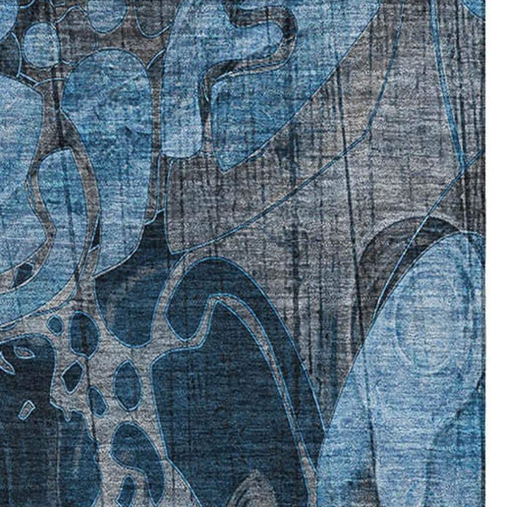 3' X 5' Blue Ivory And Gray Abstract Distressed Washable Area Rug With UV Protection - HomeRoots - Flyclothing LLC