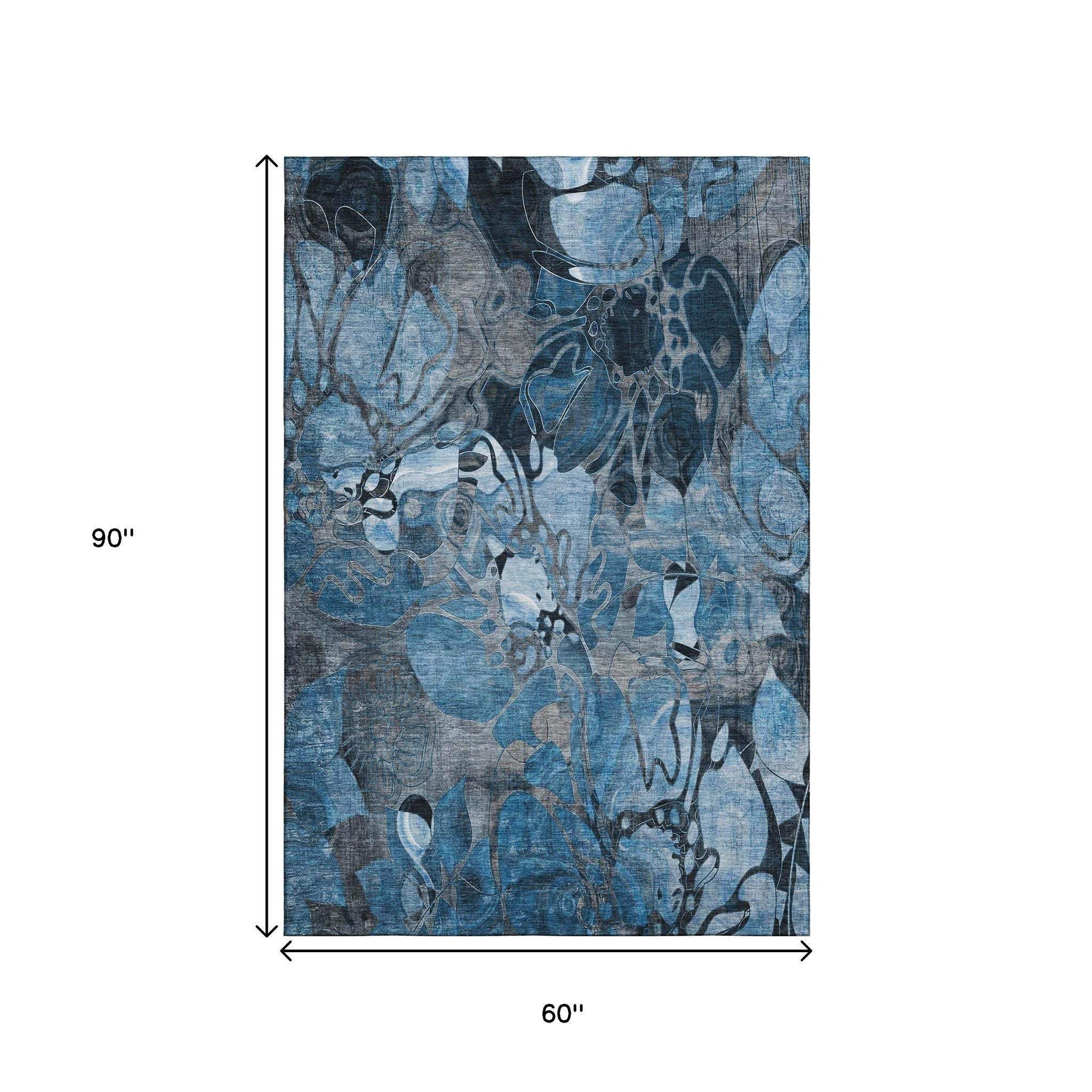 5' X 8' Blue Ivory And Gray Abstract Distressed Washable Area Rug With UV Protection - HomeRoots - Flyclothing LLC