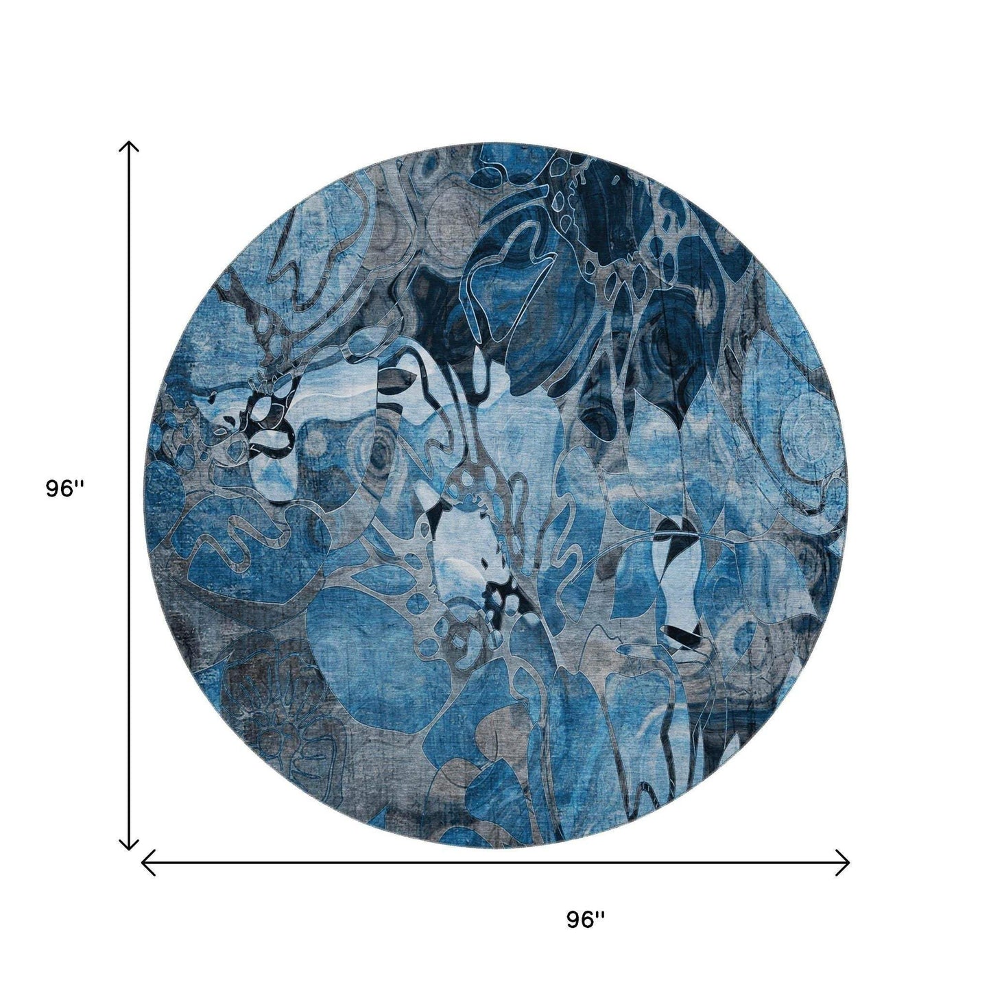 8' Blue Ivory And Gray Abstract Distressed Washable Round Rug With UV Protection - HomeRoots - Flyclothing LLC