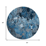 8' Blue Ivory And Gray Abstract Distressed Washable Round Rug With UV Protection - HomeRoots - Flyclothing LLC