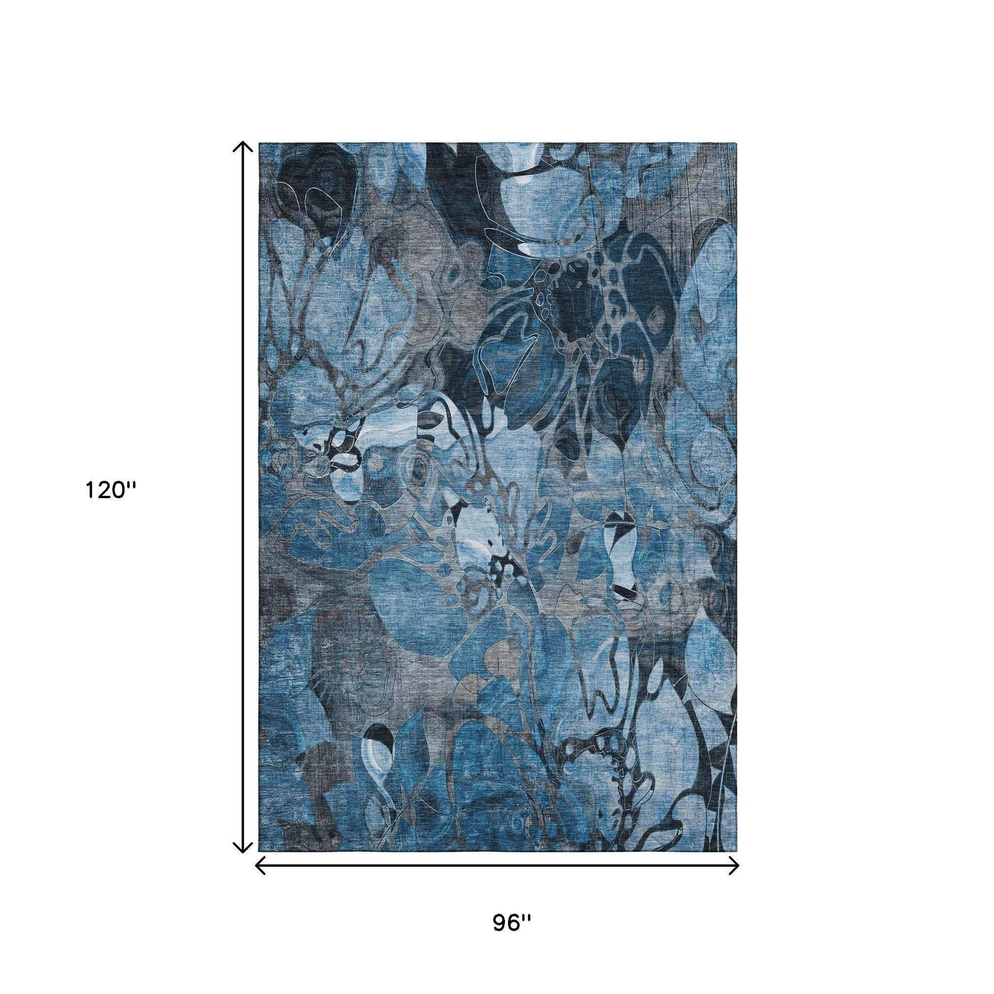 8' X 10' Blue Ivory And Gray Abstract Distressed Washable Area Rug With UV Protection - HomeRoots - Flyclothing LLC