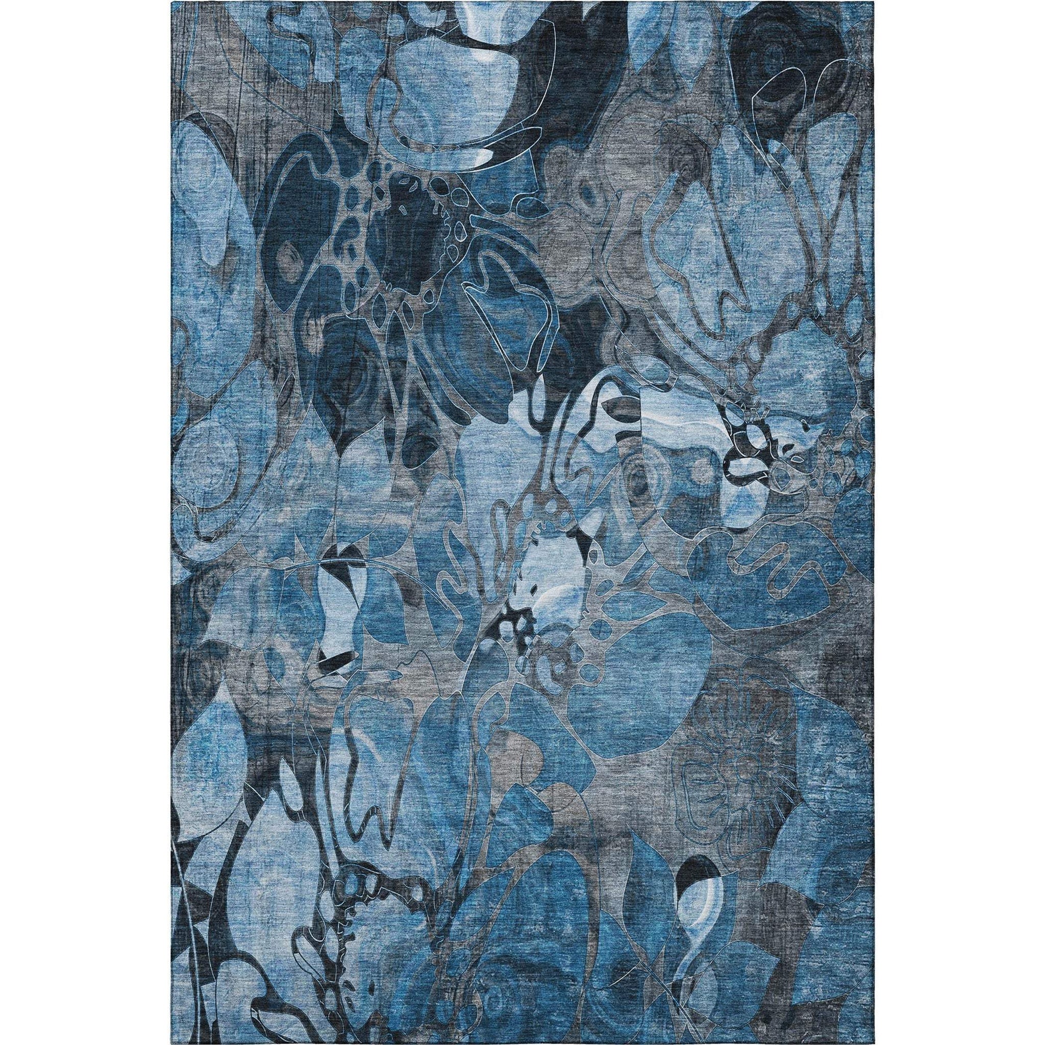 8' X 10' Blue Ivory And Gray Abstract Distressed Washable Area Rug With UV Protection - HomeRoots - Flyclothing LLC