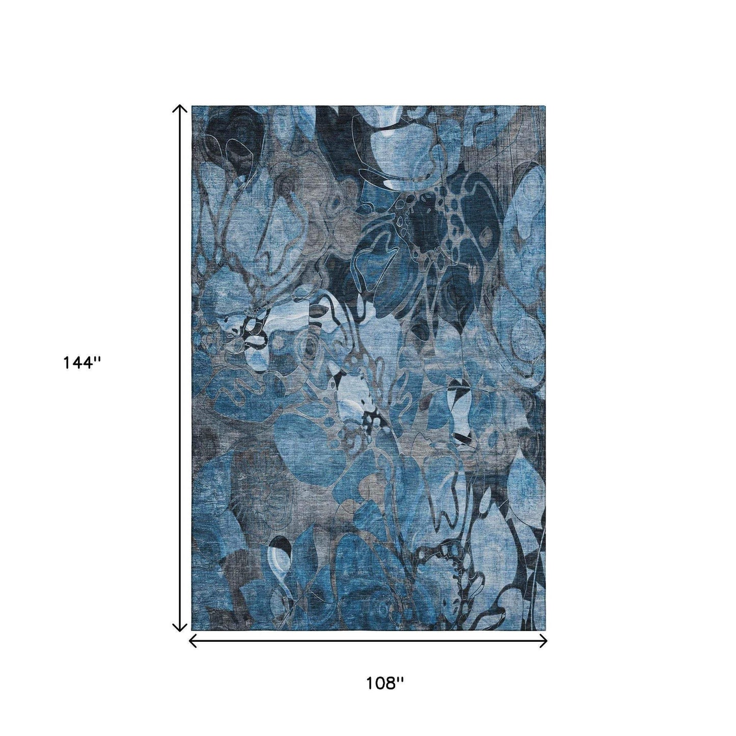 9' X 12' Blue Ivory And Gray Abstract Distressed Washable Area Rug With UV Protection - HomeRoots - Flyclothing LLC