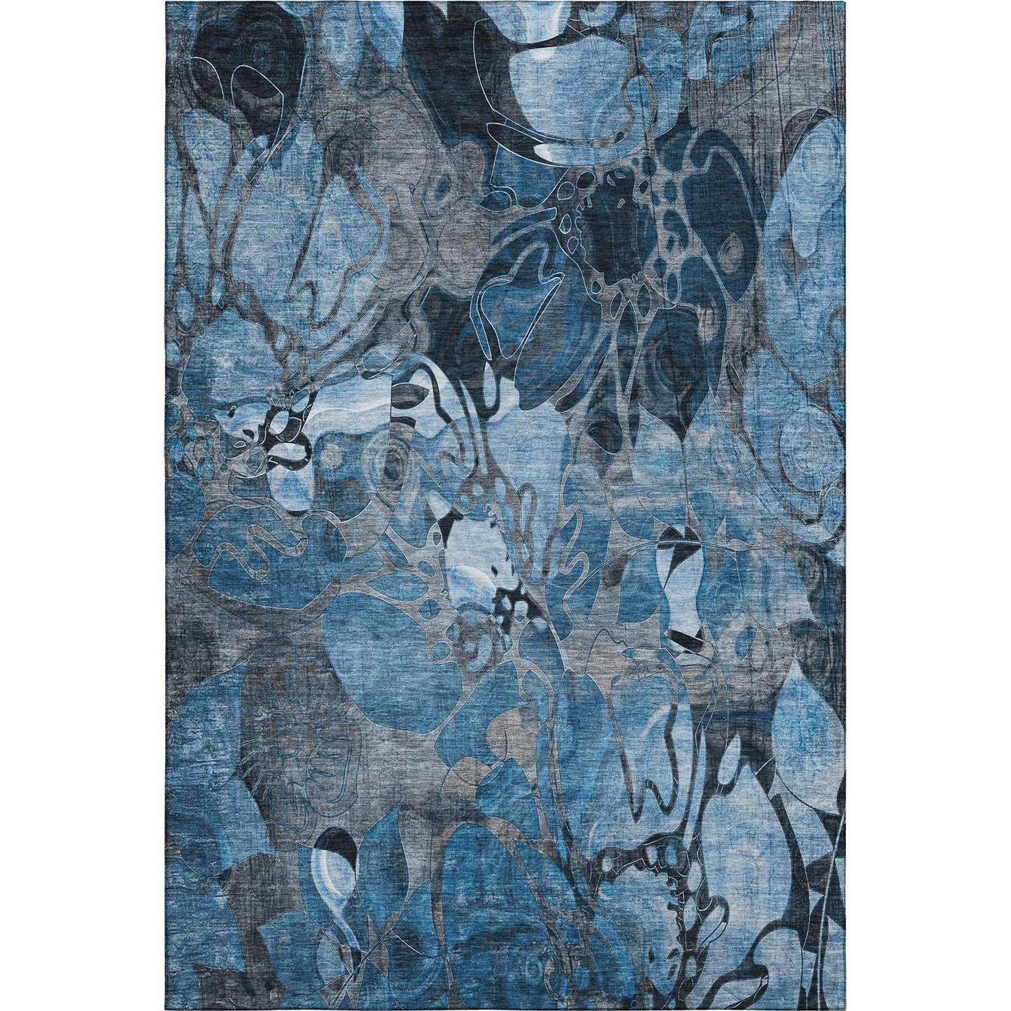 9' X 12' Blue Ivory And Gray Abstract Distressed Washable Area Rug With UV Protection - HomeRoots - Flyclothing LLC