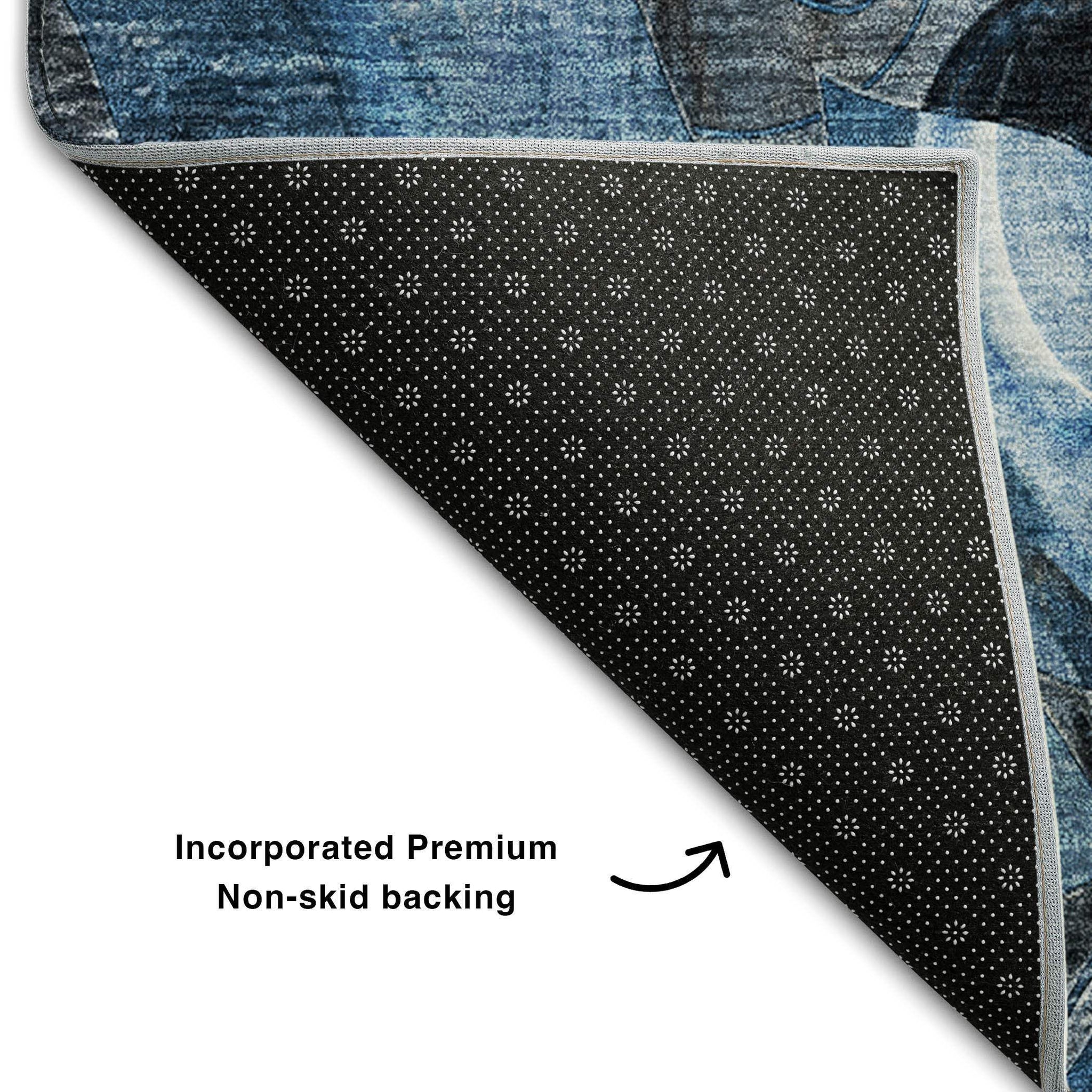 9' X 12' Blue Ivory And Gray Abstract Distressed Washable Area Rug With UV Protection - HomeRoots - Flyclothing LLC