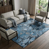 9' X 12' Blue Ivory And Gray Abstract Distressed Washable Area Rug With UV Protection - HomeRoots - Flyclothing LLC