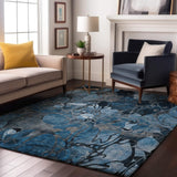 10' X 14' Blue Ivory And Gray Abstract Distressed Washable Area Rug With UV Protection - HomeRoots - Flyclothing LLC