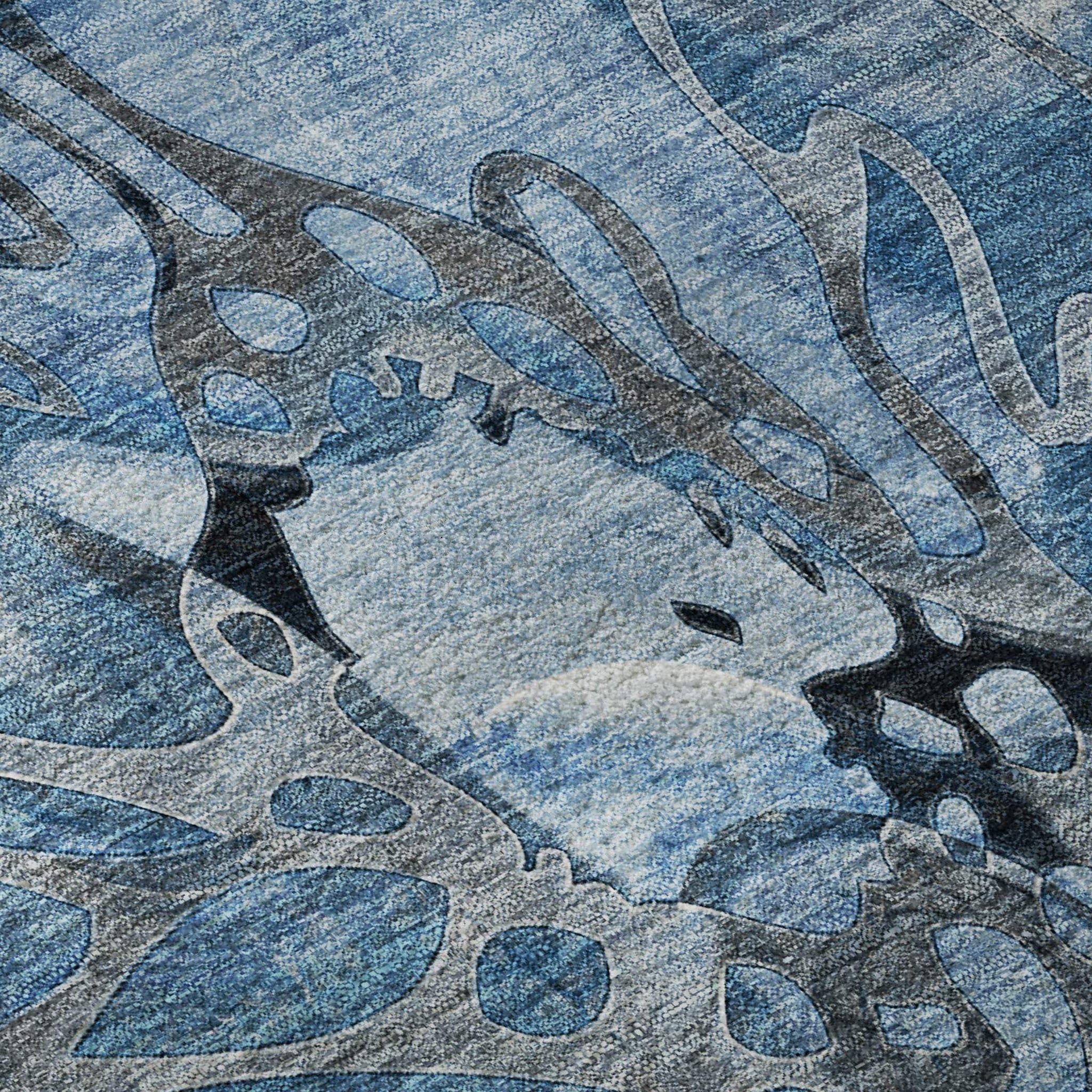 10' X 14' Blue Ivory And Gray Abstract Distressed Washable Area Rug With UV Protection - HomeRoots - Flyclothing LLC
