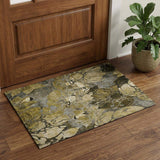 3' X 5' Brown Beige And Gold Abstract Distressed Washable Area Rug With UV Protection - HomeRoots - Flyclothing LLC