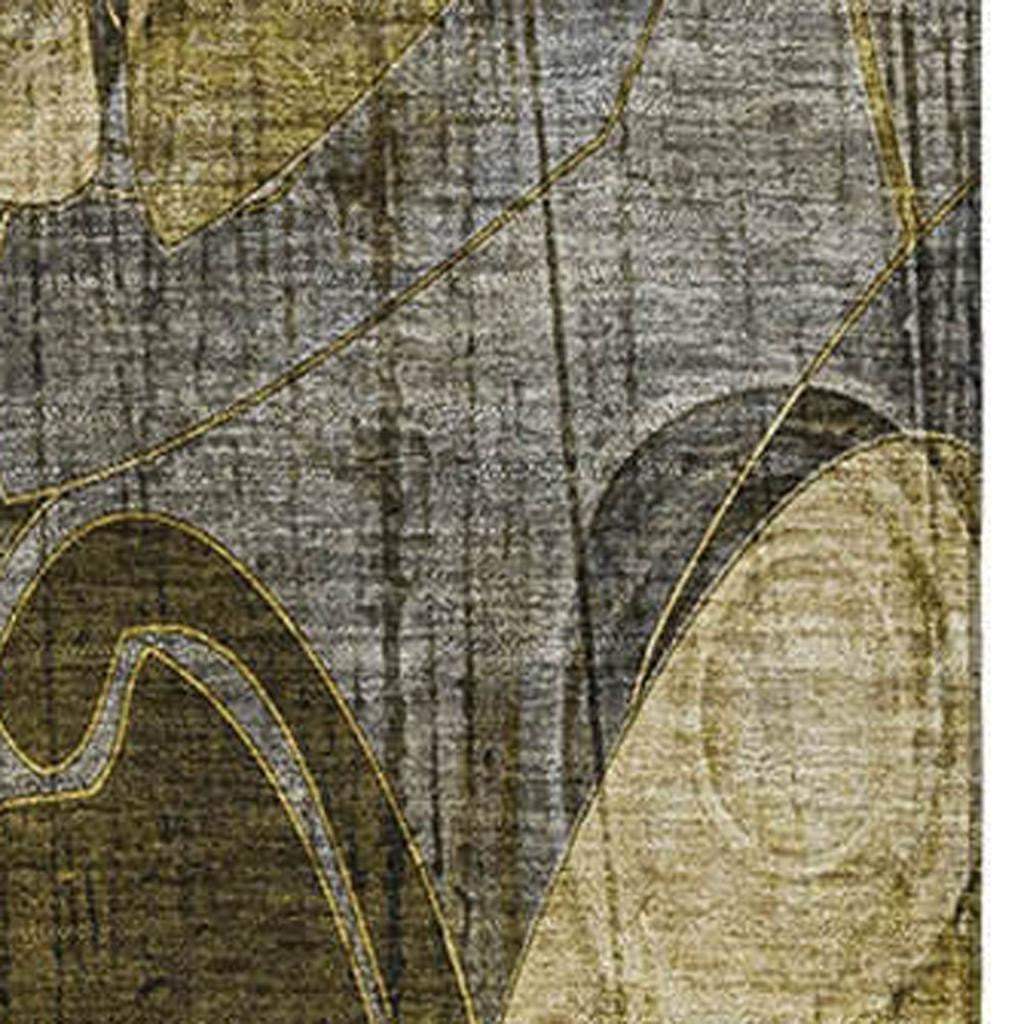 5' X 8' Brown Beige And Gold Abstract Distressed Washable Area Rug With UV Protection - HomeRoots - Flyclothing LLC