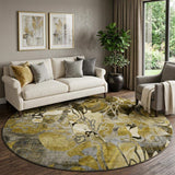 8' Brown Beige And Gold Abstract Distressed Washable Round Rug With UV Protection - HomeRoots - Flyclothing LLC