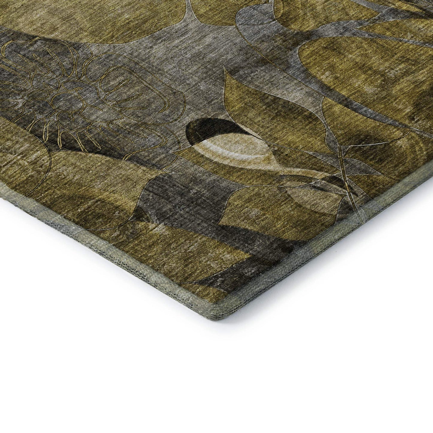 8' Brown Beige And Gold Abstract Distressed Washable Round Rug With UV Protection - HomeRoots - Flyclothing LLC