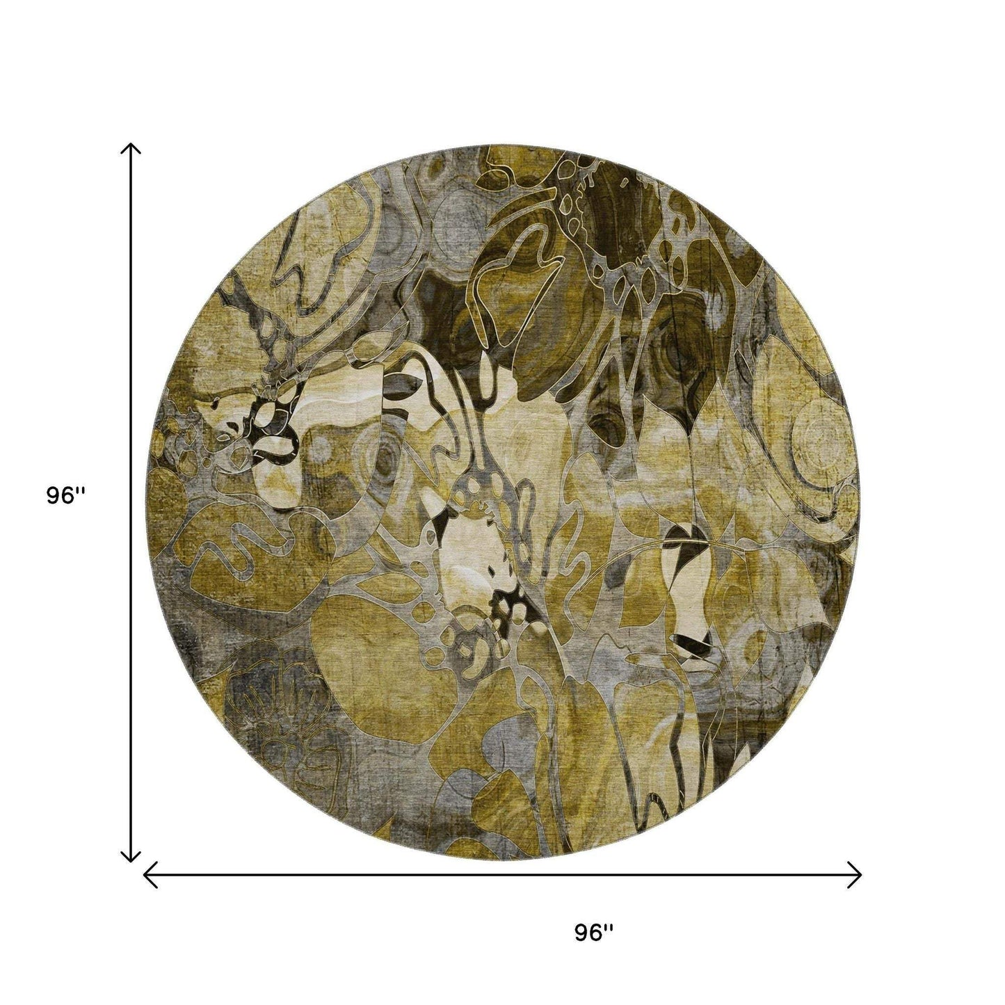 8' Brown Beige And Gold Abstract Distressed Washable Round Rug With UV Protection - HomeRoots - Flyclothing LLC
