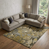 9' X 12' Brown Beige And Gold Abstract Distressed Washable Area Rug With UV Protection - HomeRoots - Flyclothing LLC