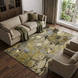 10' X 14' Brown Beige And Gold Abstract Distressed Washable Area Rug With UV Protection - HomeRoots - Flyclothing LLC