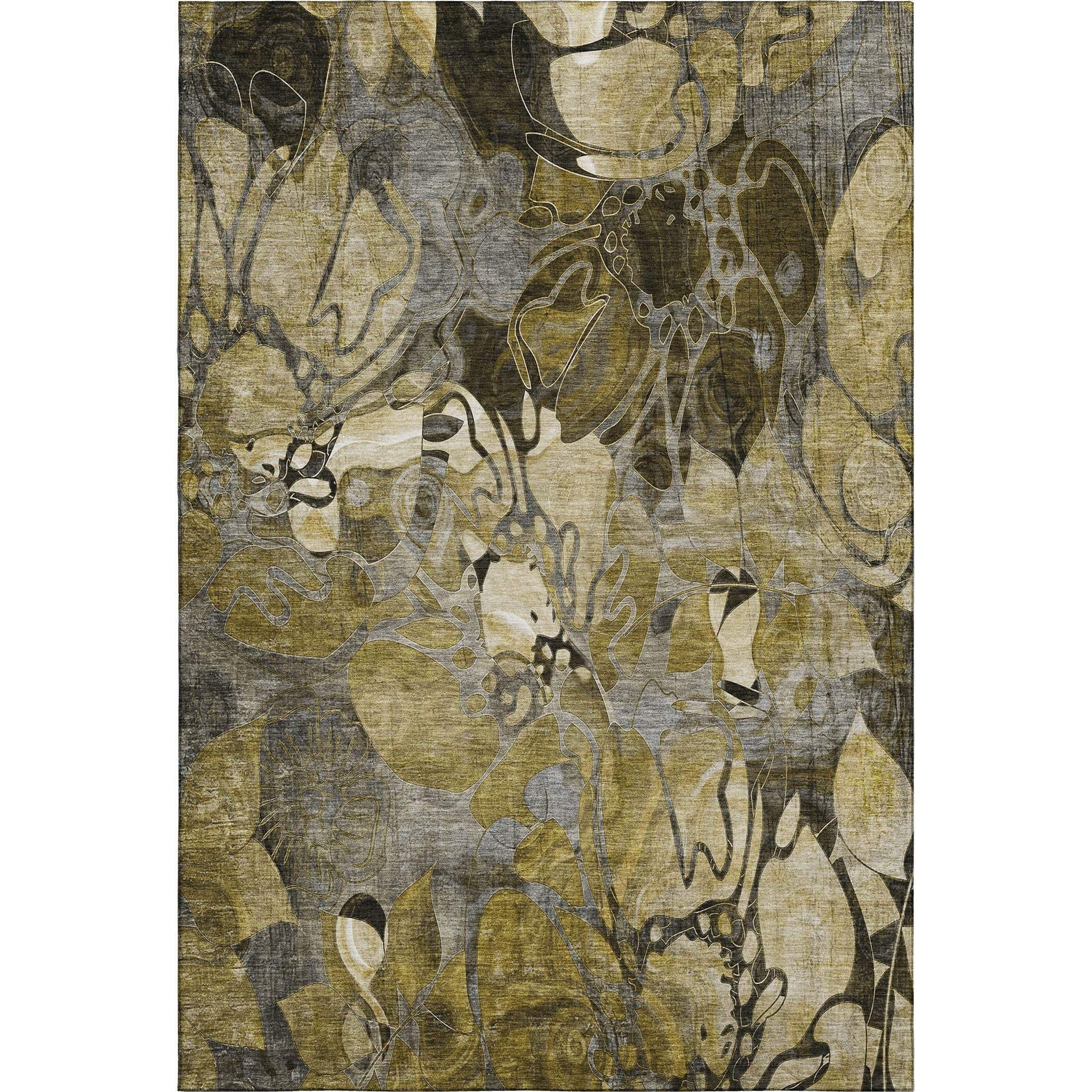 10' X 14' Brown Beige And Gold Abstract Distressed Washable Area Rug With UV Protection - HomeRoots - Flyclothing LLC