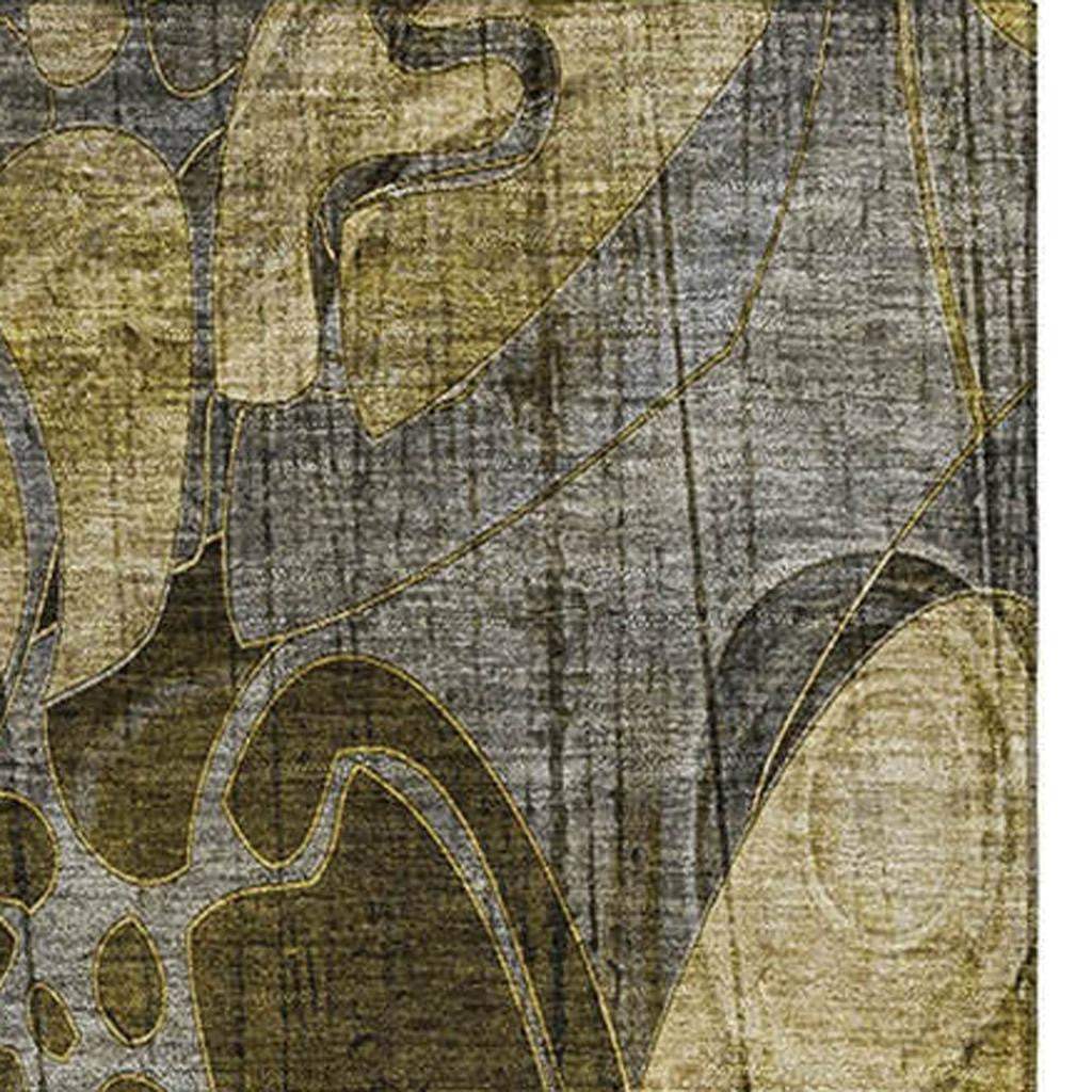 10' X 14' Brown Beige And Gold Abstract Distressed Washable Area Rug With UV Protection - HomeRoots - Flyclothing LLC