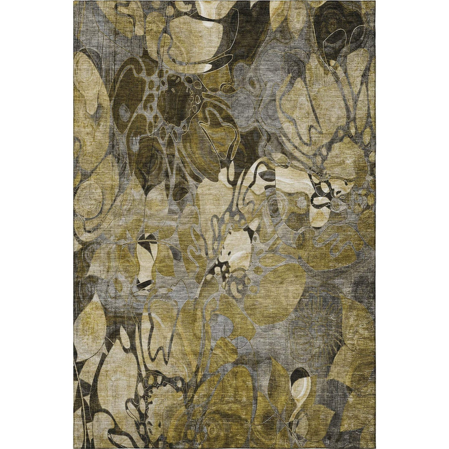 10' X 14' Brown Beige And Gold Abstract Distressed Washable Area Rug With UV Protection - HomeRoots - Flyclothing LLC