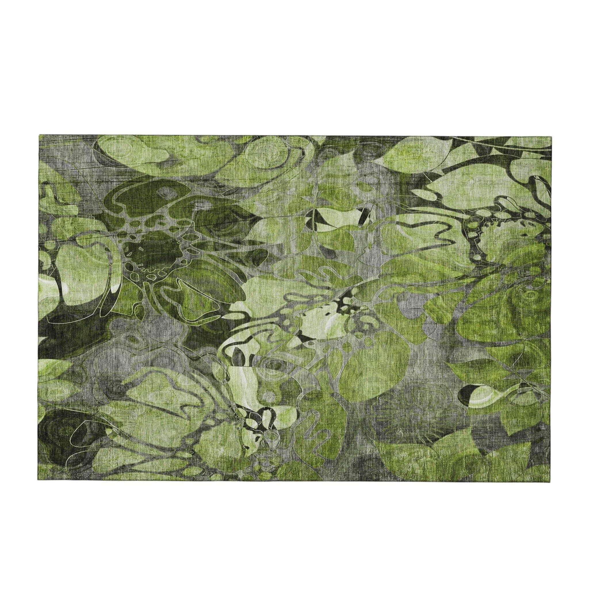 3' X 5' Fern Green And Gray Abstract Distressed Washable Area Rug With UV Protection - HomeRoots - Flyclothing LLC