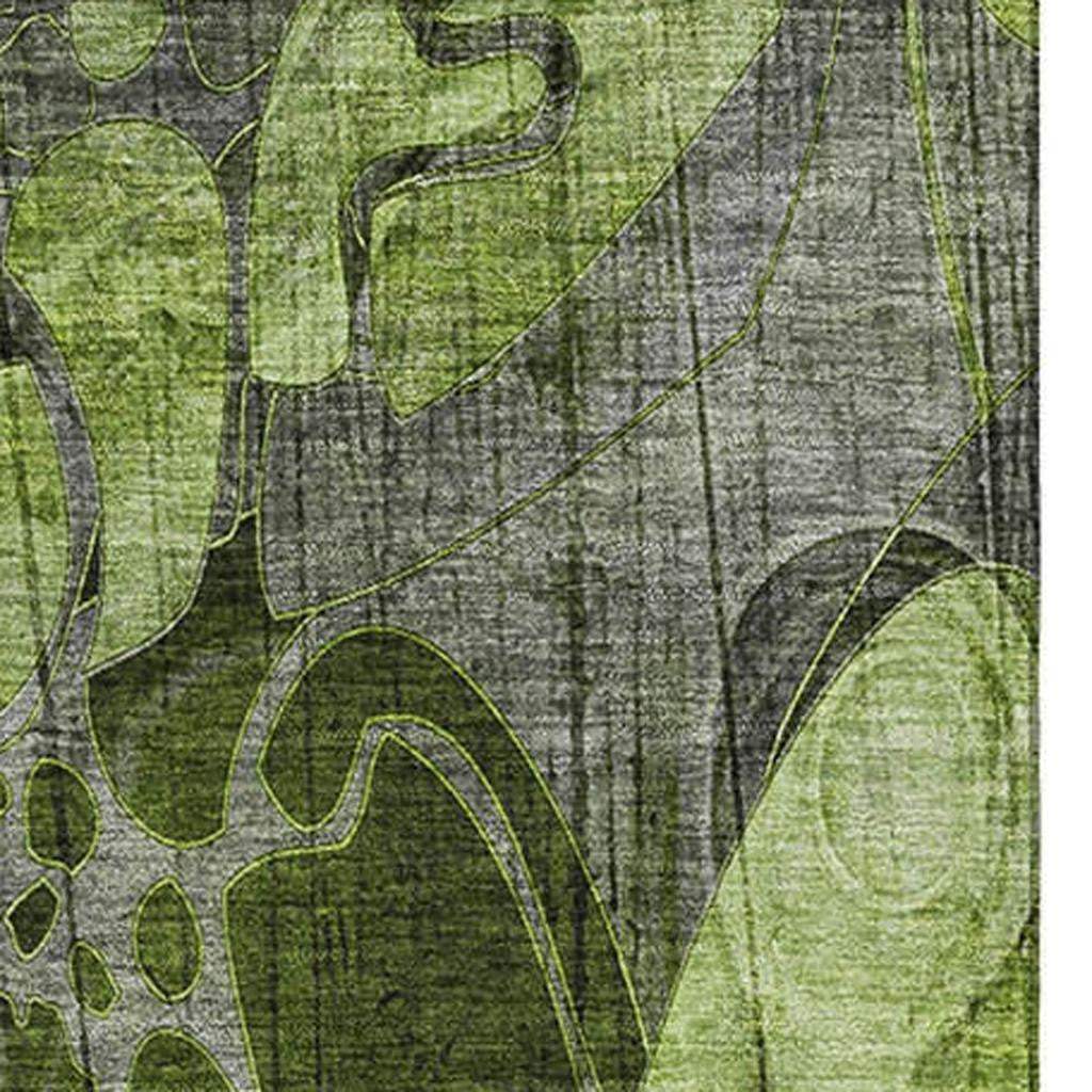 3' X 5' Fern Green And Gray Abstract Distressed Washable Area Rug With UV Protection - HomeRoots - Flyclothing LLC