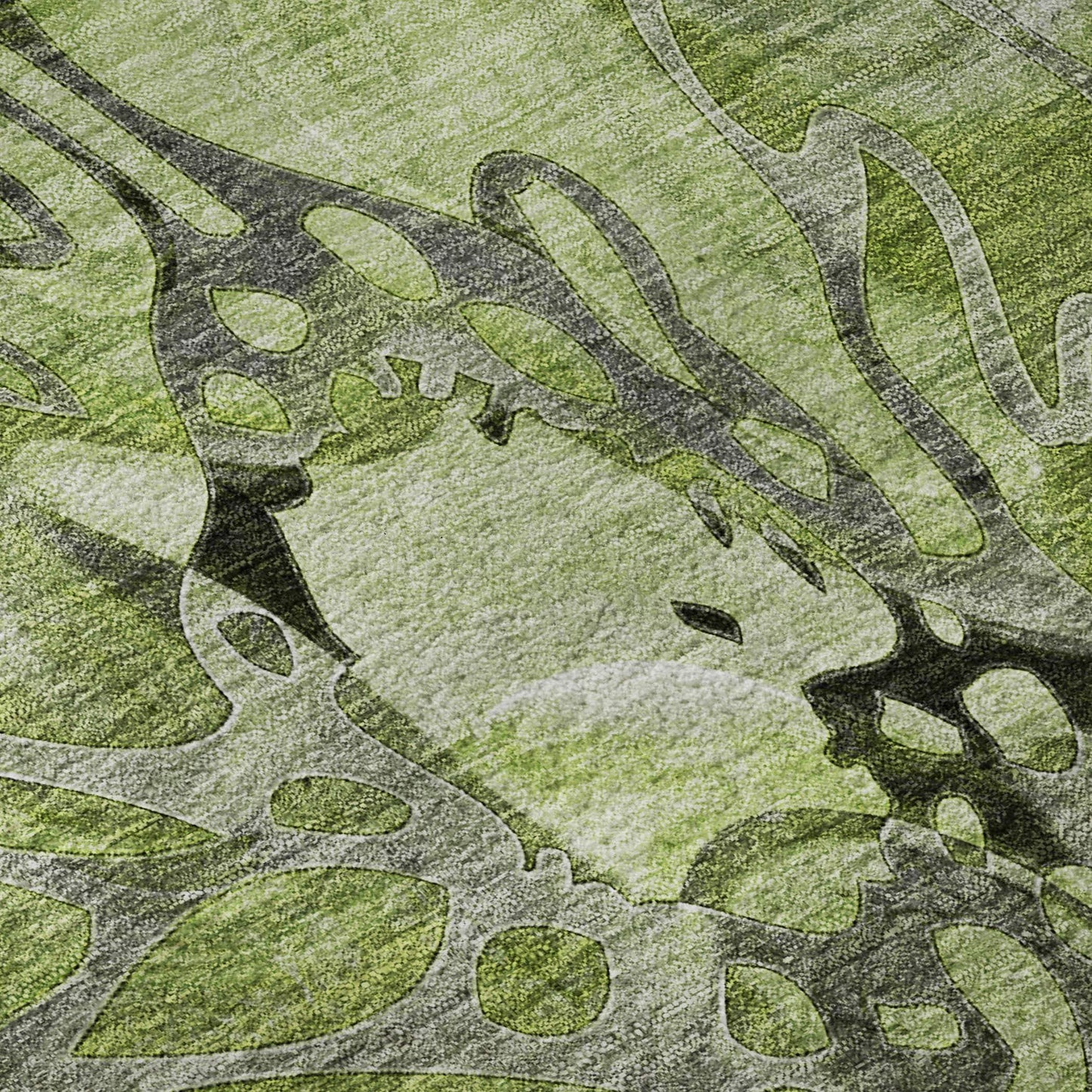 8' Fern Green And Gray Abstract Distressed Washable Round Rug With UV Protection - HomeRoots - Flyclothing LLC