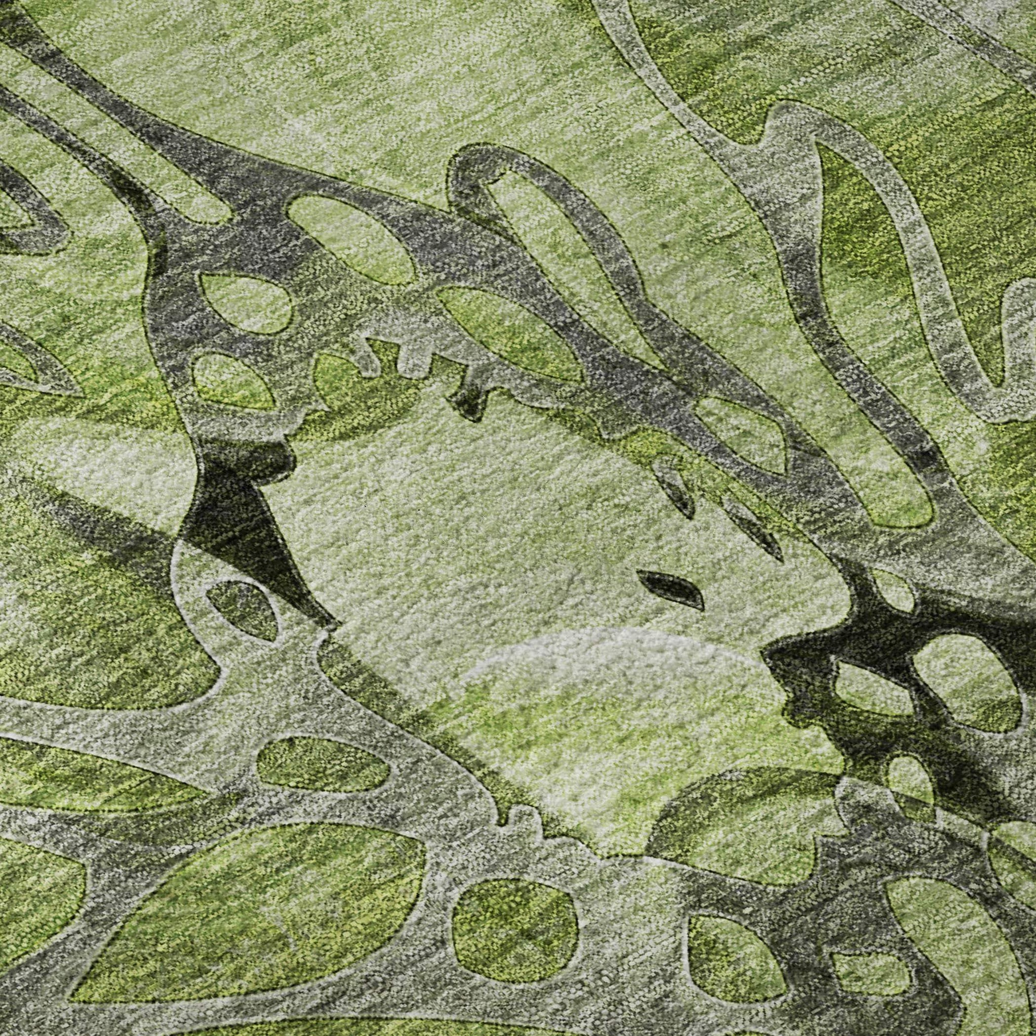 8' Fern Green And Gray Abstract Distressed Washable Round Rug With UV Protection - HomeRoots - Flyclothing LLC