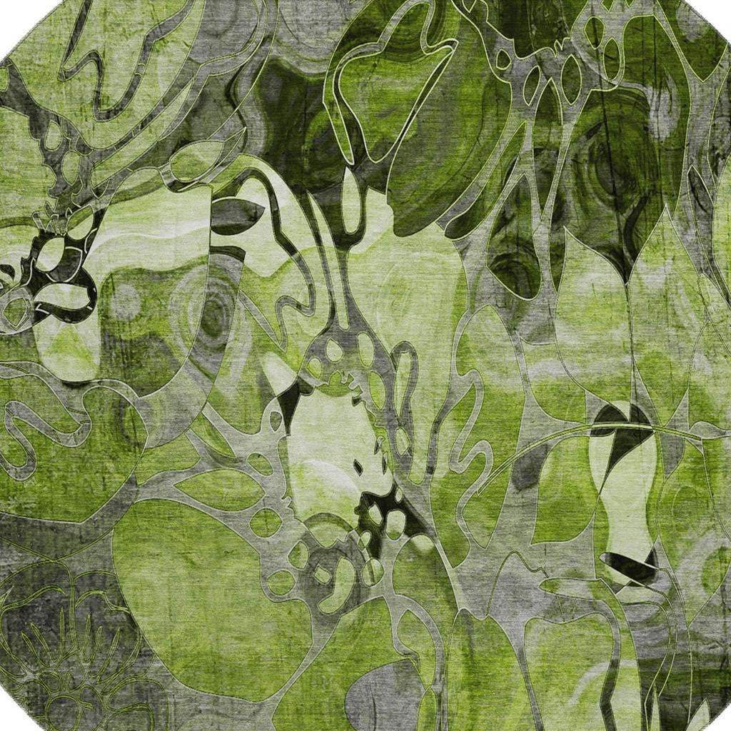 8' Fern Green And Gray Abstract Distressed Washable Round Rug With UV Protection - HomeRoots - Flyclothing LLC