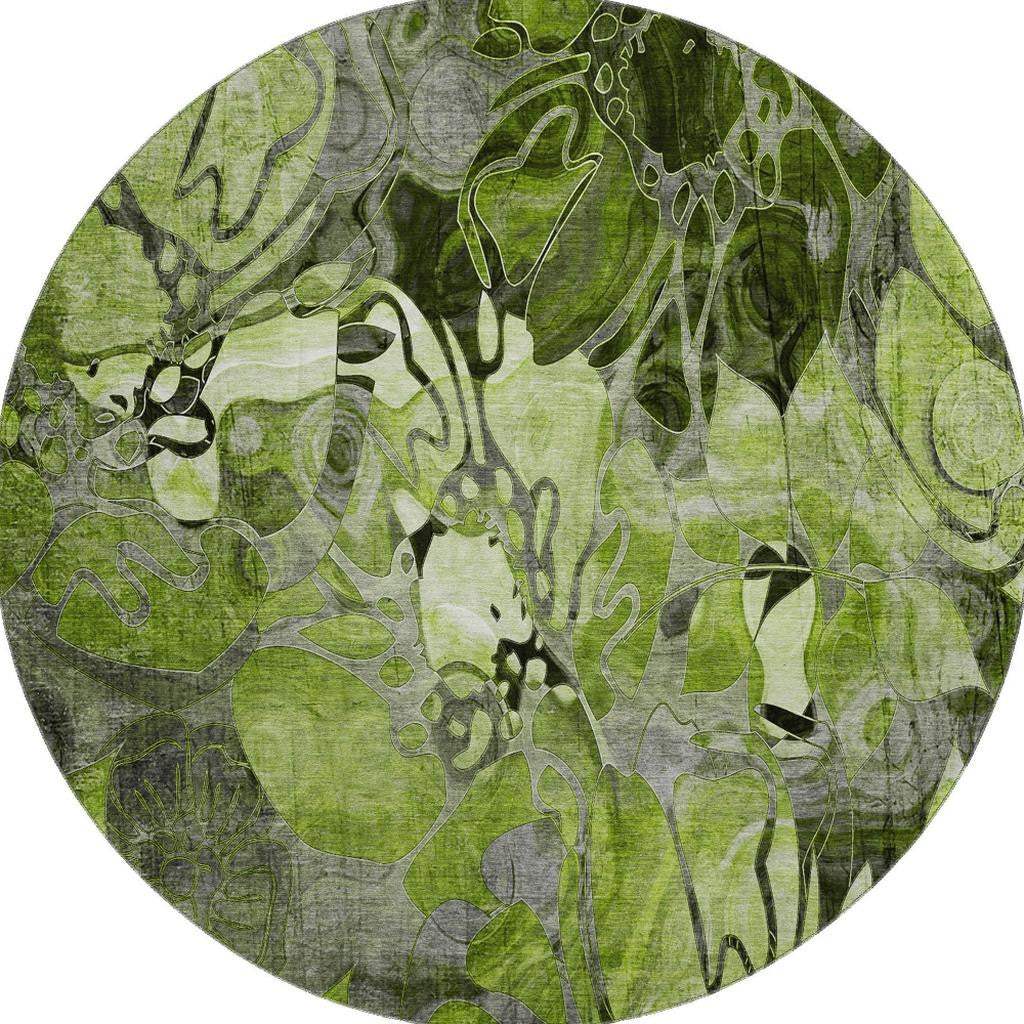 8' Fern Green And Gray Abstract Distressed Washable Round Rug With UV Protection - HomeRoots - Flyclothing LLC