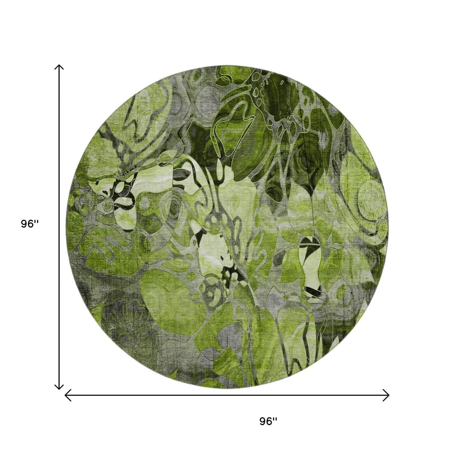 8' Fern Green And Gray Abstract Distressed Washable Round Rug With UV Protection - HomeRoots - Flyclothing LLC