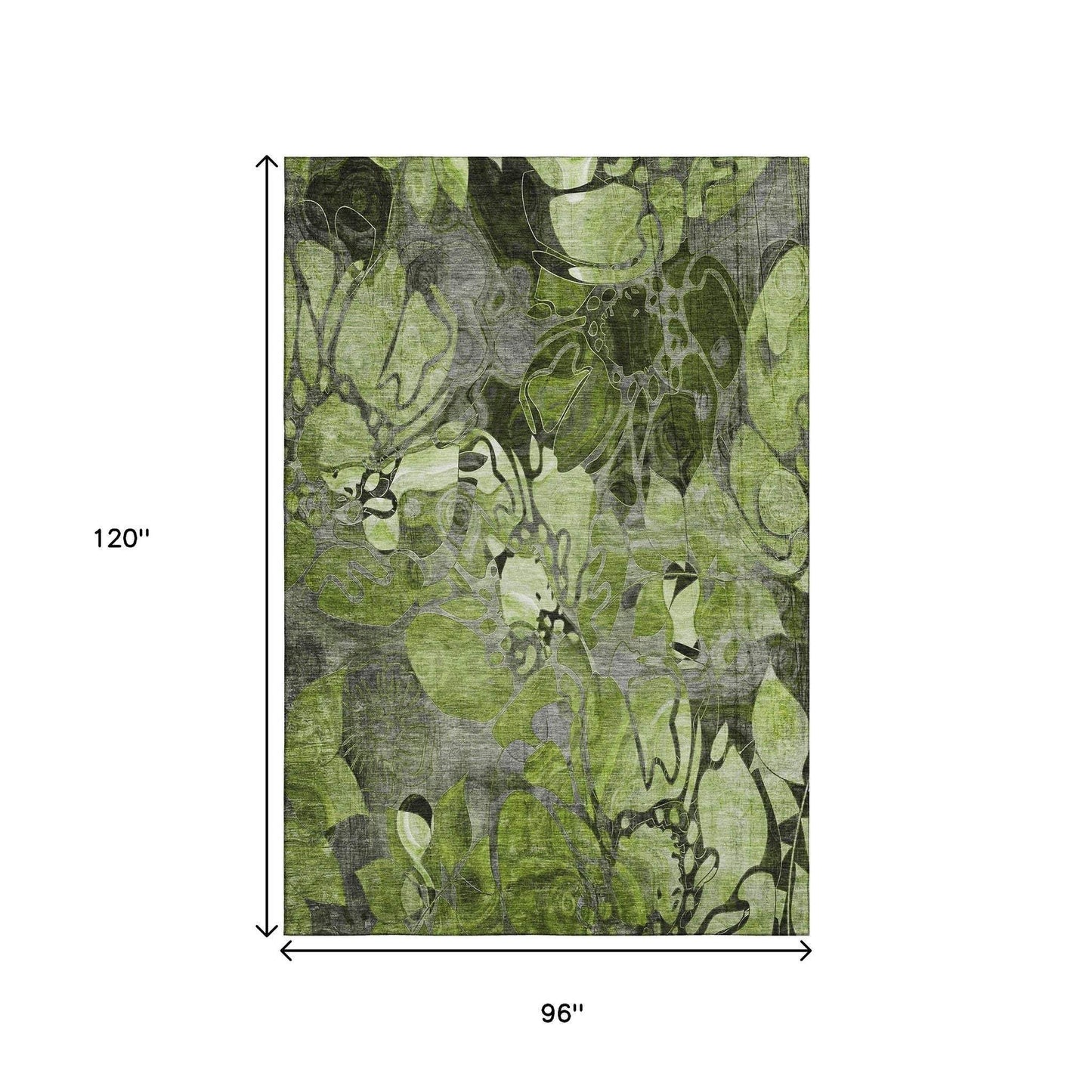 8' X 10' Fern Green And Gray Abstract Distressed Washable Area Rug With UV Protection - HomeRoots - Flyclothing LLC